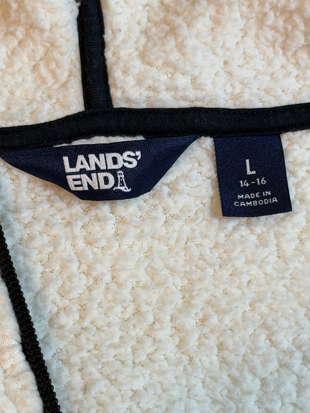 Lands End Cozy Sherpa Fleece Hoodie Ivory Cream Half Zip Pullover Contrast Trim - Picture 6 of 10